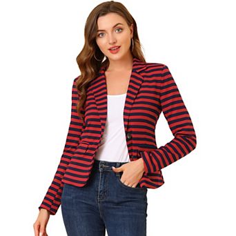 Women's Notched Lapel Long Sleeves Button Striped Blazer