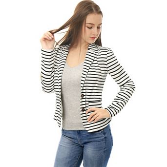 Women's Notched Lapel Long Sleeves Button Striped Blazer