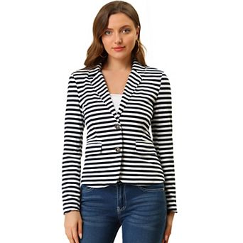 Women's Notched Lapel Long Sleeves Button Striped Blazer