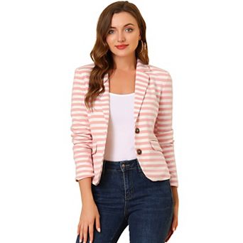 Women's Notched Lapel Long Sleeves Button Striped Blazer