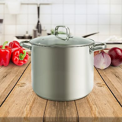 Oster Cocina Adenmore 12 Quart Stainless Steel Stock Pot With Tempered Glass Lid