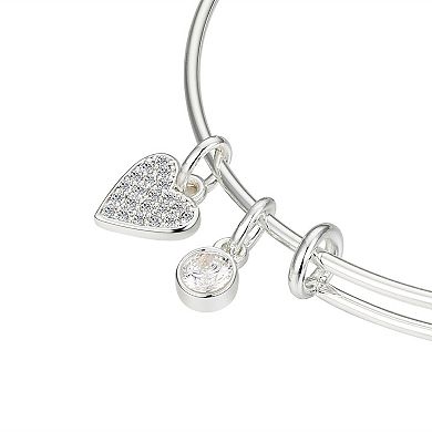 Love This Life® Fine Silver Plated Multi Charm & Cubic Zirconia Moon Shaker Bangle Bracelet