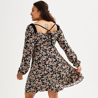 Juniors' Plus Size SO® Velvet Trim Floral A-Line Mini Dress