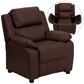 Emma and Oliver Deluxe Padded Contemporary Kids Recliner with Storage Arms