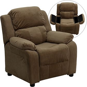Emma and Oliver Deluxe Padded Contemporary Kids Recliner with Storage Arms