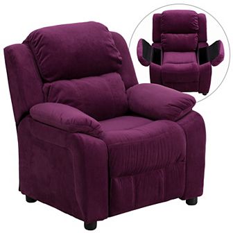 Emma and Oliver Deluxe Padded Contemporary Kids Recliner with Storage Arms