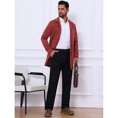 Men's Trench Coat Single Breasted Button Down Jacket Long Overcoat