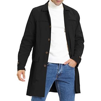 Men's Trench Coat Single Breasted Button Down Jacket Long Overcoat