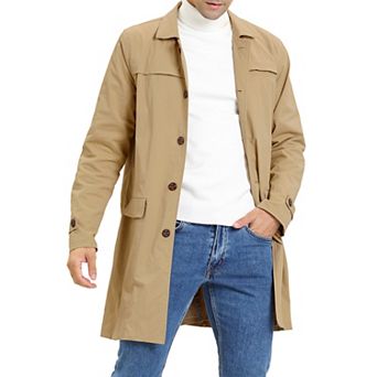 Men's Single Breasted Slim Fit Trench Jacket Coat