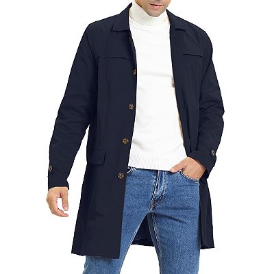 Men's Single Breasted Slim Fit Trench Jacket Coat