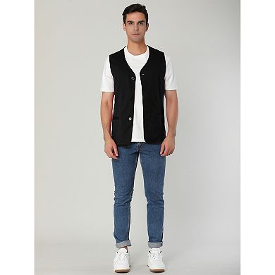 Men's V Neck Sleeveless Two Pockets Button Down Vests