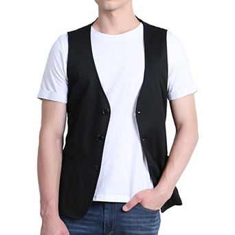 Men's V Neck Sleeveless Two Pockets Button Down Vests