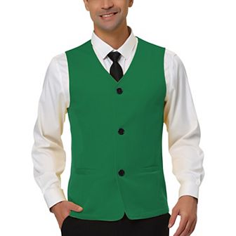 Men's V Neck Sleeveless Two Pockets Button Down Vests