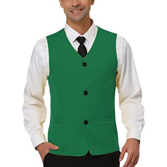 Men's V Neck Sleeveless Two Pockets Button Down Vests