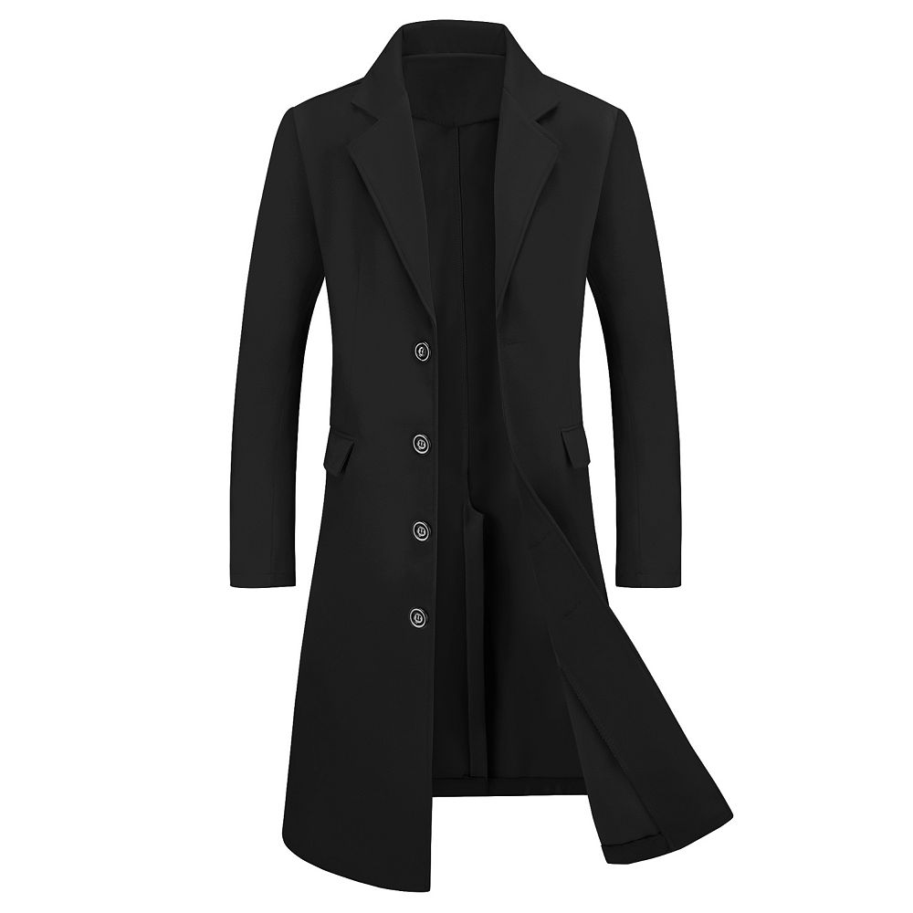 long men's dress coat ZHUER Mens Trench Mid-Length Woolen Coat Winter Slim Fit Single Breasted Pea Coat Sleeve Casual Business Overcoat C- Black at Amazon Clothing store not easy to wrinkle Upgrade Your Wardrobe with Wool