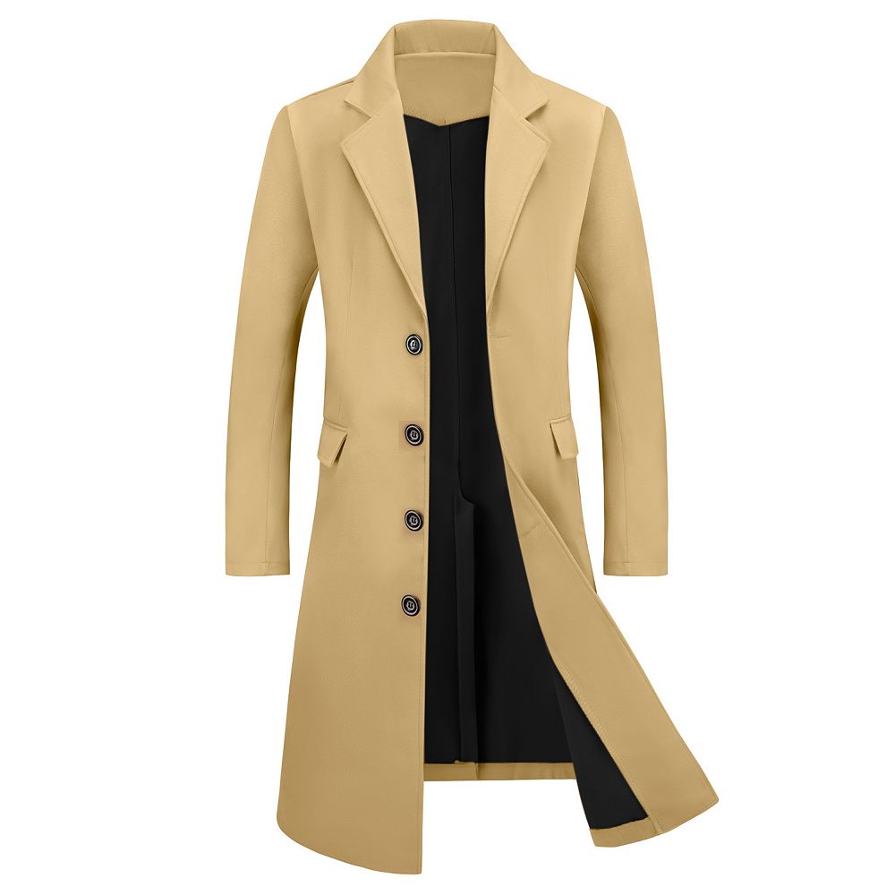 Men's Overcoat Single Breasted Notched Lapel Long Trench Coat