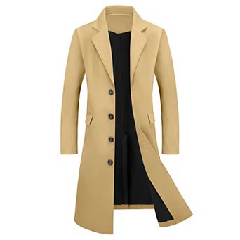 Men's Overcoat Single Breasted Notched Lapel Long Trench Coat