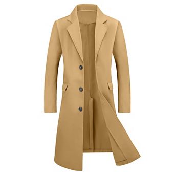 Men's Overcoat Single Breasted Notched Lapel Long Trench Coat