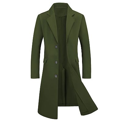 Men s Overcoat Single Breasted Notched Lapel Long Trench Coat