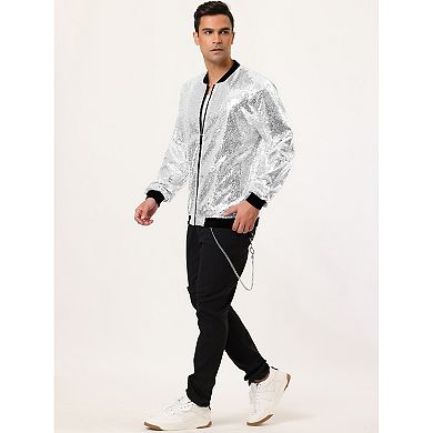 Men's Long Sleeve Zipper Glitter Bomber Jacket Coats