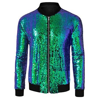 Men's Long Sleeve Zipper Glitter Bomber Jacket Coats