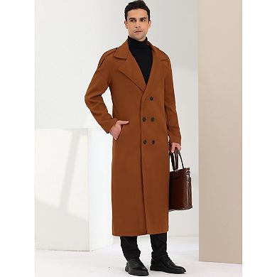 Men's Winter Coat Notch Lapel Double Breasted Solid Color Casual Overcoat