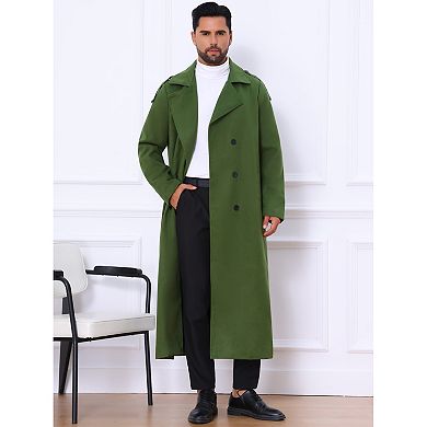 Men's Winter Coat Notch Lapel Double Breasted Solid Color Casual Overcoat