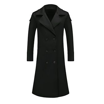 Men's Winter Coat Notch Lapel Double Breasted Solid Color Casual Overcoat