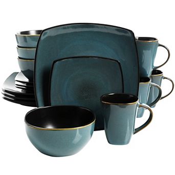 Soho Lounge 16 pc Soft Square Dinnerware Set in Teal Green