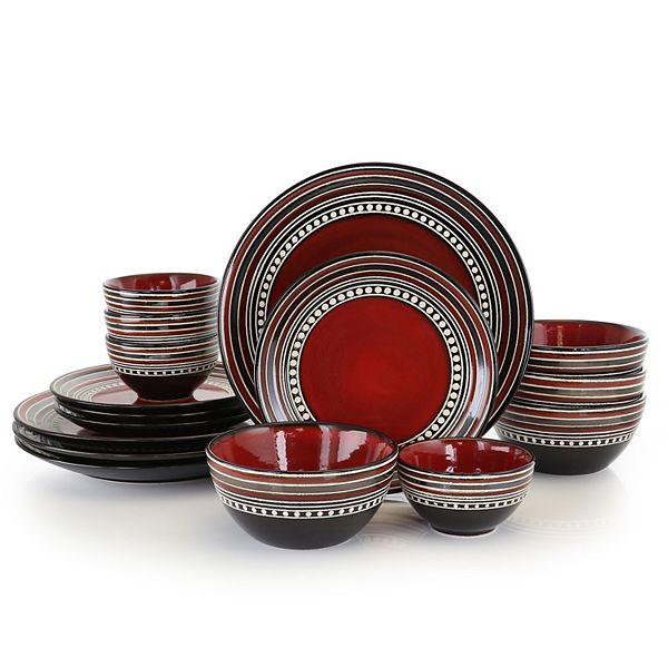 Gibson Elite Cafe Versailles 16 Piece Double Bowl Dinnerware Set Red