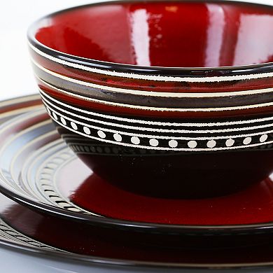 Gibson Elite Cafe Versailles 16 Piece Double Bowl Dinnerware Set - Red