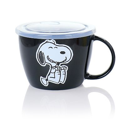 Gibson Peanuts 70th Anniversary 4 Piece Stoneware 23.5oz Soup Bowl Set with Vented Lids in Assorted Colors