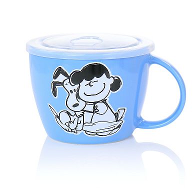 Gibson Peanuts 70th Anniversary 4 Piece Stoneware 23.5oz Soup Bowl Set with Vented Lids in Assorted Colors