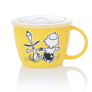 Gibson Peanuts 70th Anniversary 4 Piece Stoneware 23.5oz Soup Bowl Set with Vented Lids in Assorted Colors