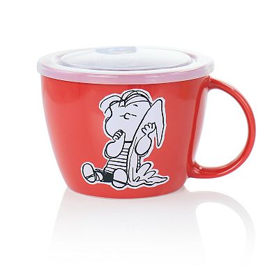 Gibson Peanuts 70th Anniversary 4 Piece Stoneware 23.5oz Soup Bowl Set with Vented Lids in Assorted Colors