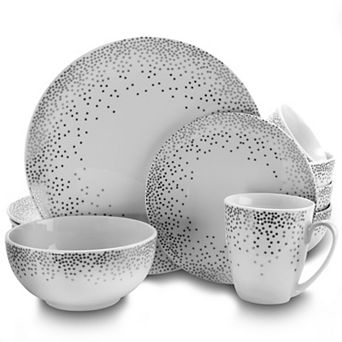 Gibson Platinum Dots 16 pc Round Ceramic Dinnerware Set