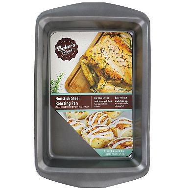 Gibson Baker's Friend 16.75 Inch Nonstick Steel Roasting Pan in Gray