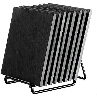 Slate Drink Coasters with Holder, Black (9 Pieces)