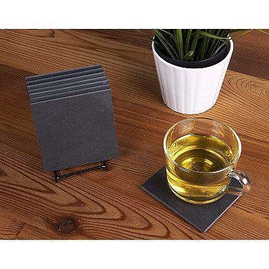 Slate Drink Coasters with Holder, Black (9 Pieces)