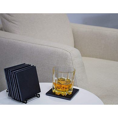 Slate Drink Coasters with Holder, Black (9 Pieces)