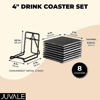 Slate Drink Coasters with Holder, Black (9 Pieces)