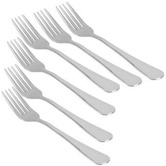 6 pc Dinner Forks Stainless Steel 7.5" Fruit Dessert Steak Fork Tableware Silver Tone