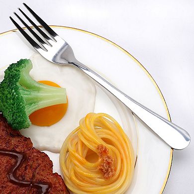 6Pcs Dinner Forks Stainless Steel 7.5" Fruit Dessert Steak Fork Tableware Silver Tone