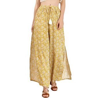 Women's Boho Tassel Drawstring High Split Paisley Wide Leg Pants