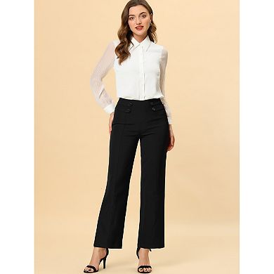 Women's High Waist Pants Elastic Back Straight Leg Work Trousers