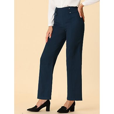 Women's High Waist Pants Elastic Back Straight Leg Work Trousers