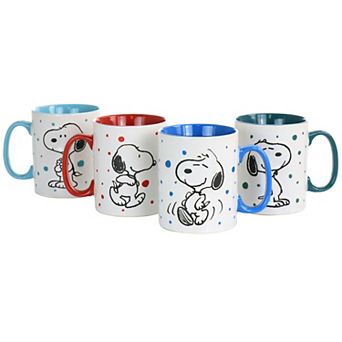 Gibson Peanuts Freckled Joy 15oz Stoneware 4 pc Mug Set in Assorted Designs