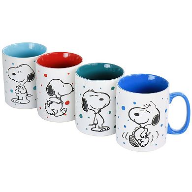 Gibson Peanuts Freckled Joy 15oz Stoneware 4 Piece Mug Set in Assorted Designs