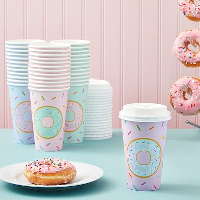 48 Pack Disposable Coffee Cups With Lids, 16 oz, 4 Pastel Designs