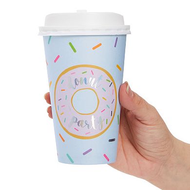 Donut Party Insulated Coffee Cups with Lids (16 oz, 4 Pastel Designs, 48 Pack)